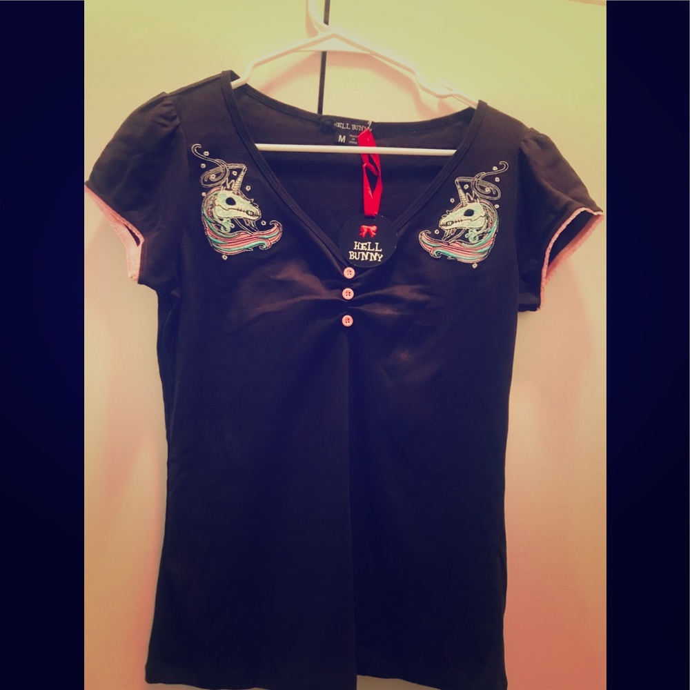 Hell Bunny Unicorn Black fashion tee